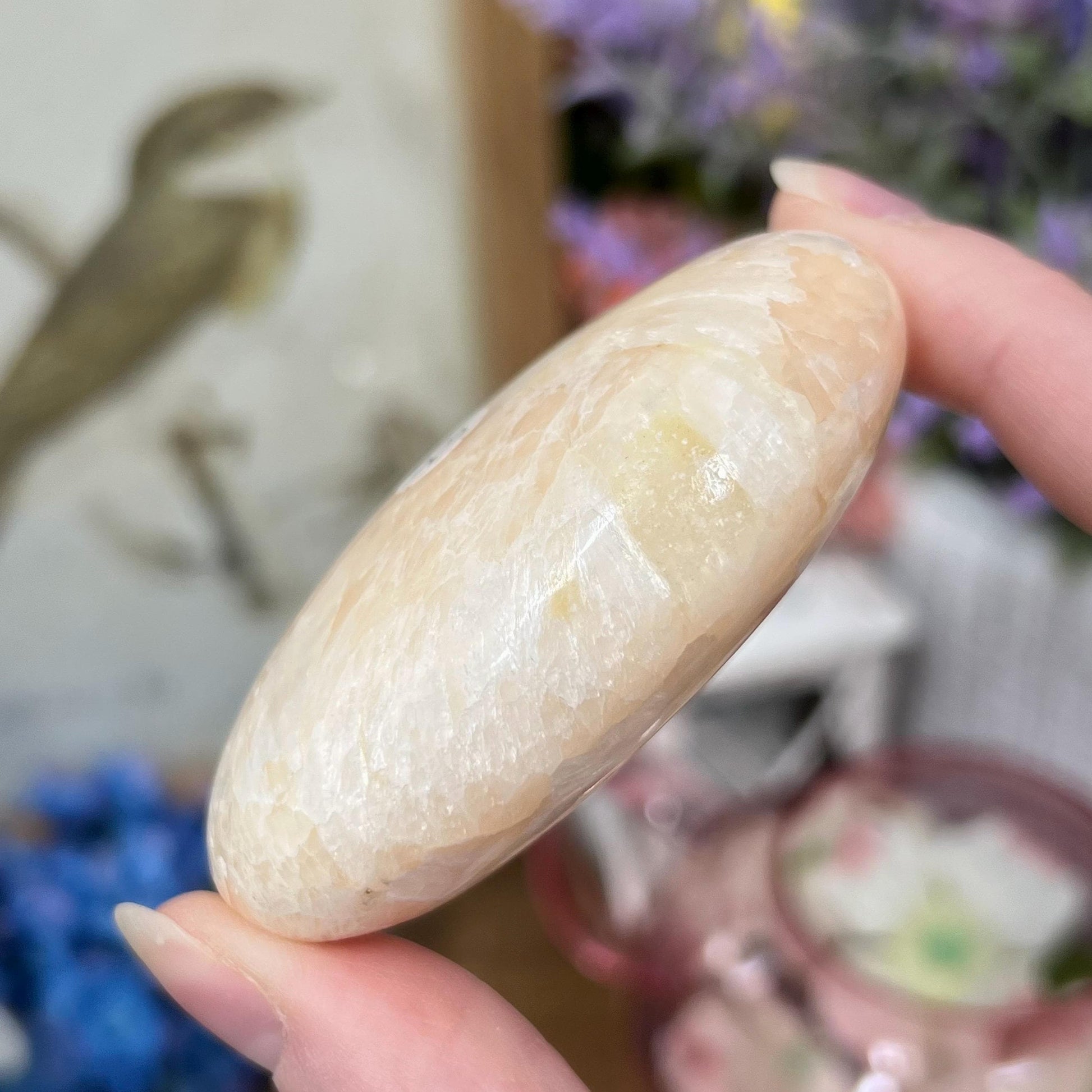 Peach Stilbite Palm Stone | Flashy Stilbite