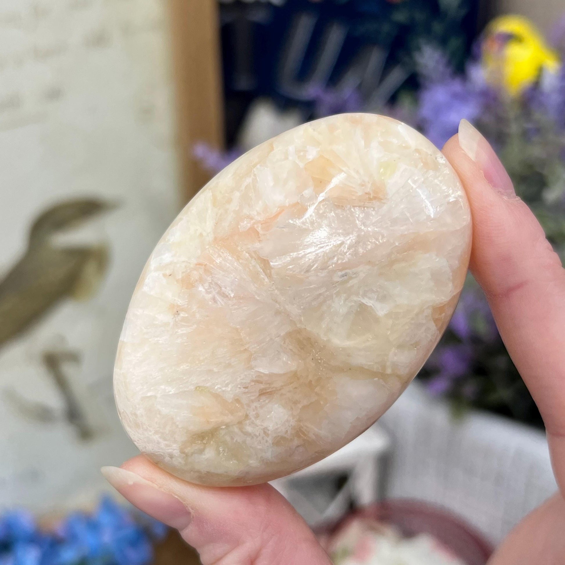 Peach Stilbite Palm Stone | Flashy Stilbite