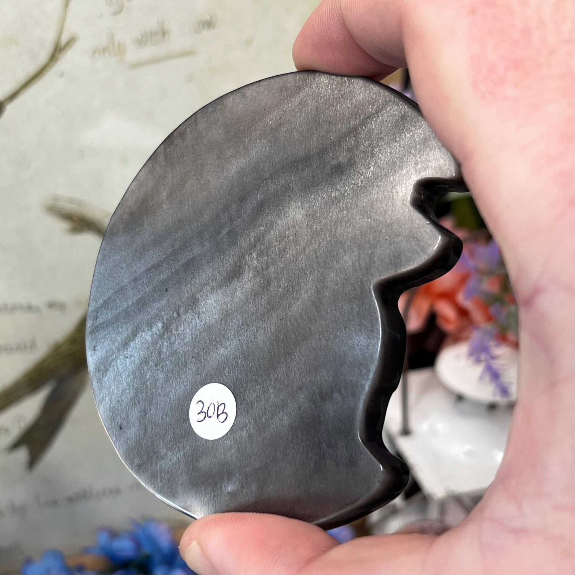 Silver Obsidian Fox Carving with Stand | Silver Sheen Obsidian | Crystal Fox | Crystal Kitsune