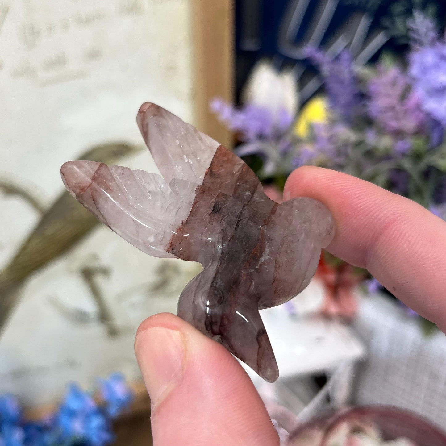 Cute Fire Quartz Hummingbird | Crystal Bird Carving | Red Hematoid Quartz