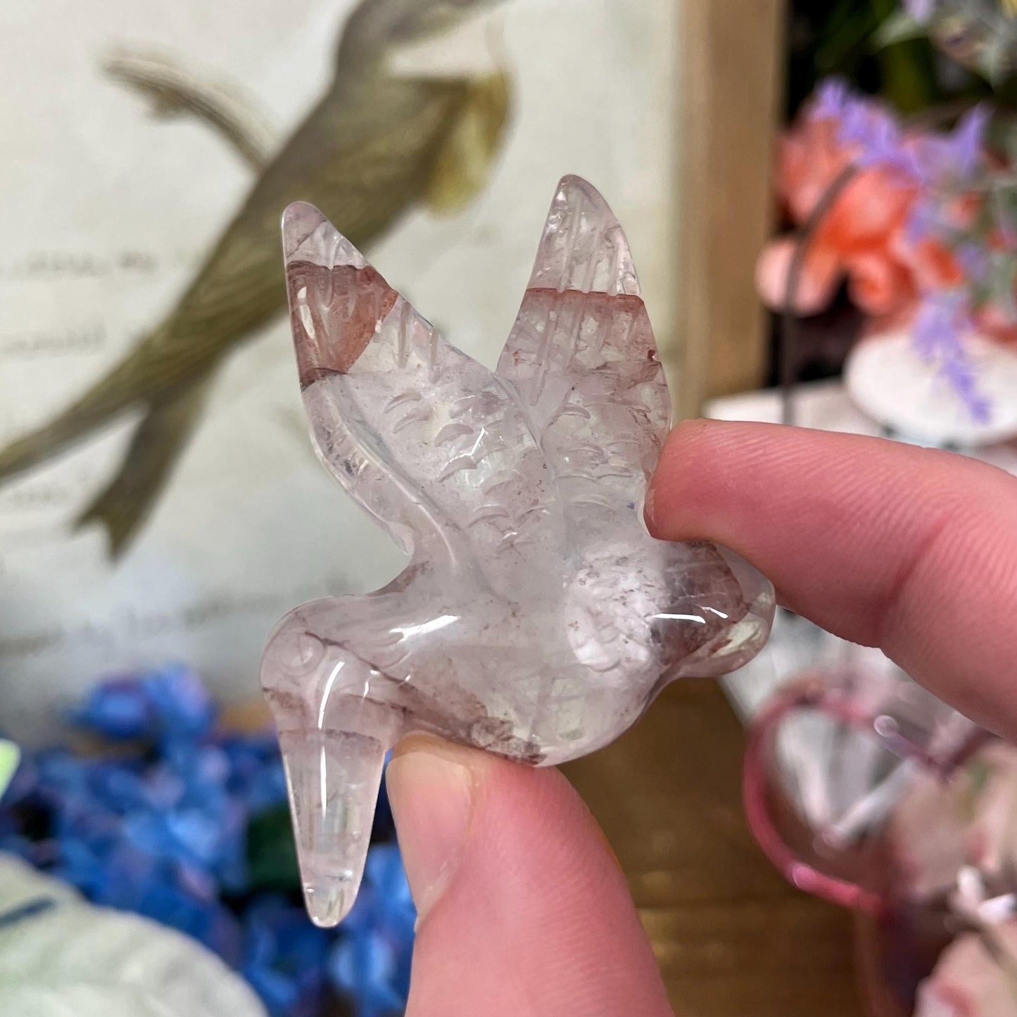 Cute Fire Quartz Hummingbird | Crystal Bird Carving