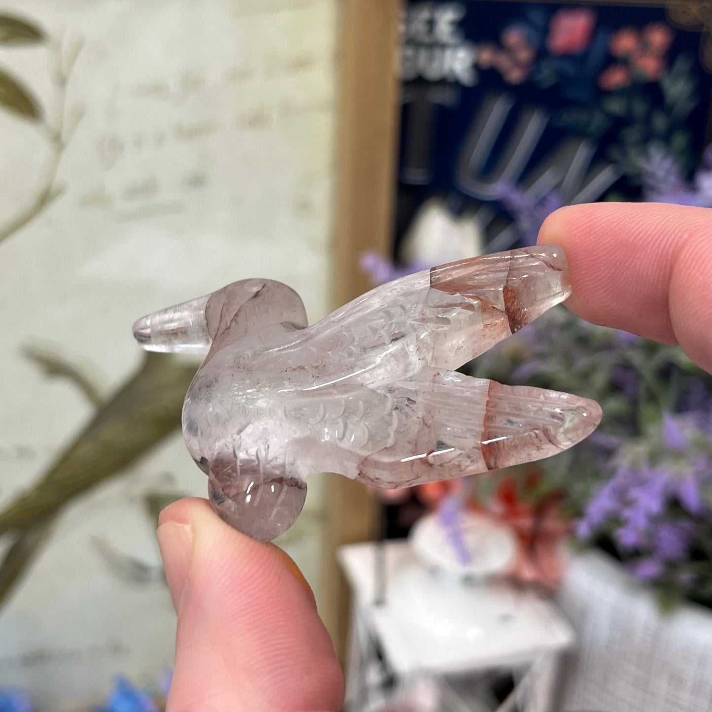 Cute Fire Quartz Hummingbird | Crystal Bird Carving