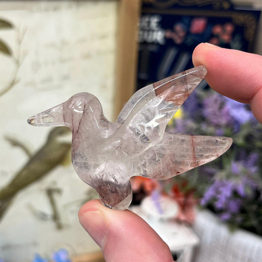 Cute Fire Quartz Hummingbird | Crystal Bird Carving
