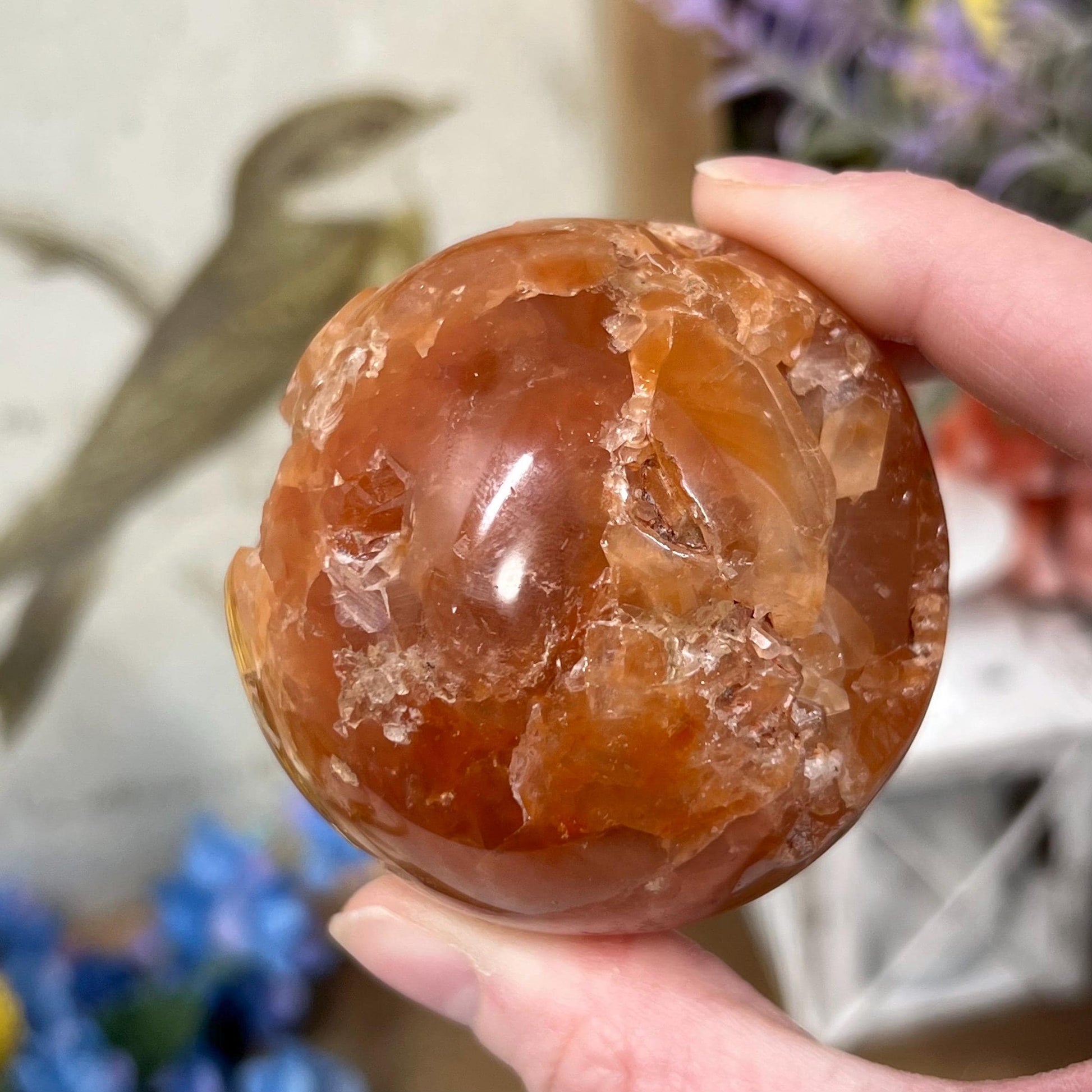 Unique Fire Quartz Sphere | Quartz Cluster Sphere | Orange Hematoid Quartz