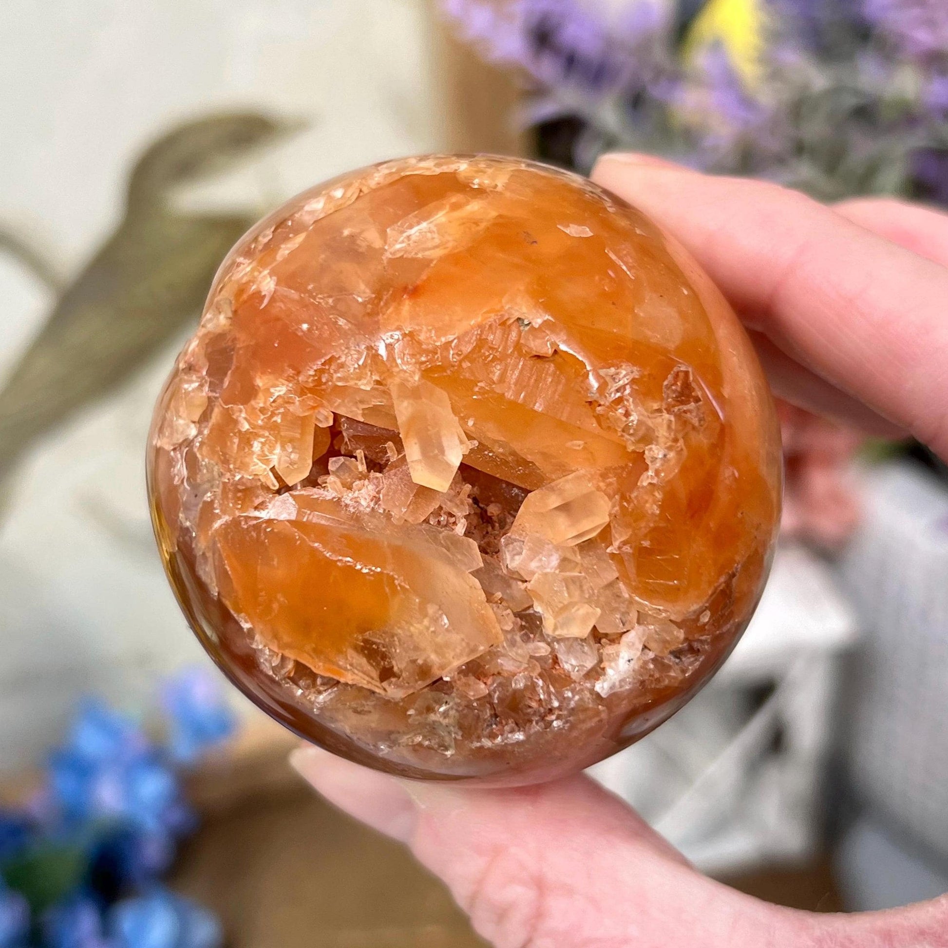 Unique Fire Quartz Sphere | Quartz Cluster Sphere | Orange Hematoid Quartz