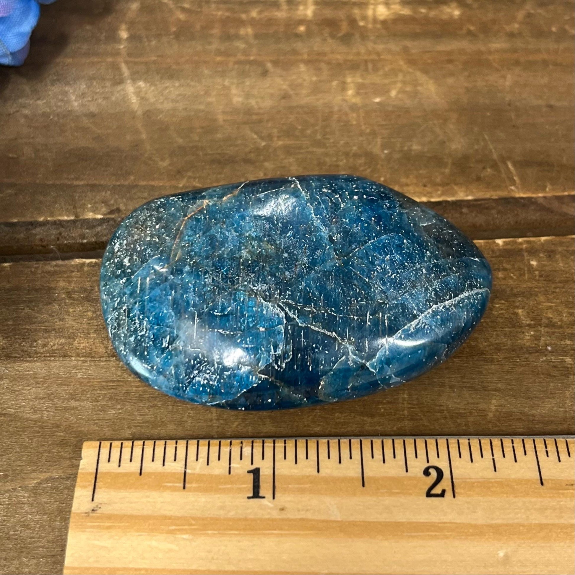 Blue Apatite Palm Stone | Flashy Blue Apatite