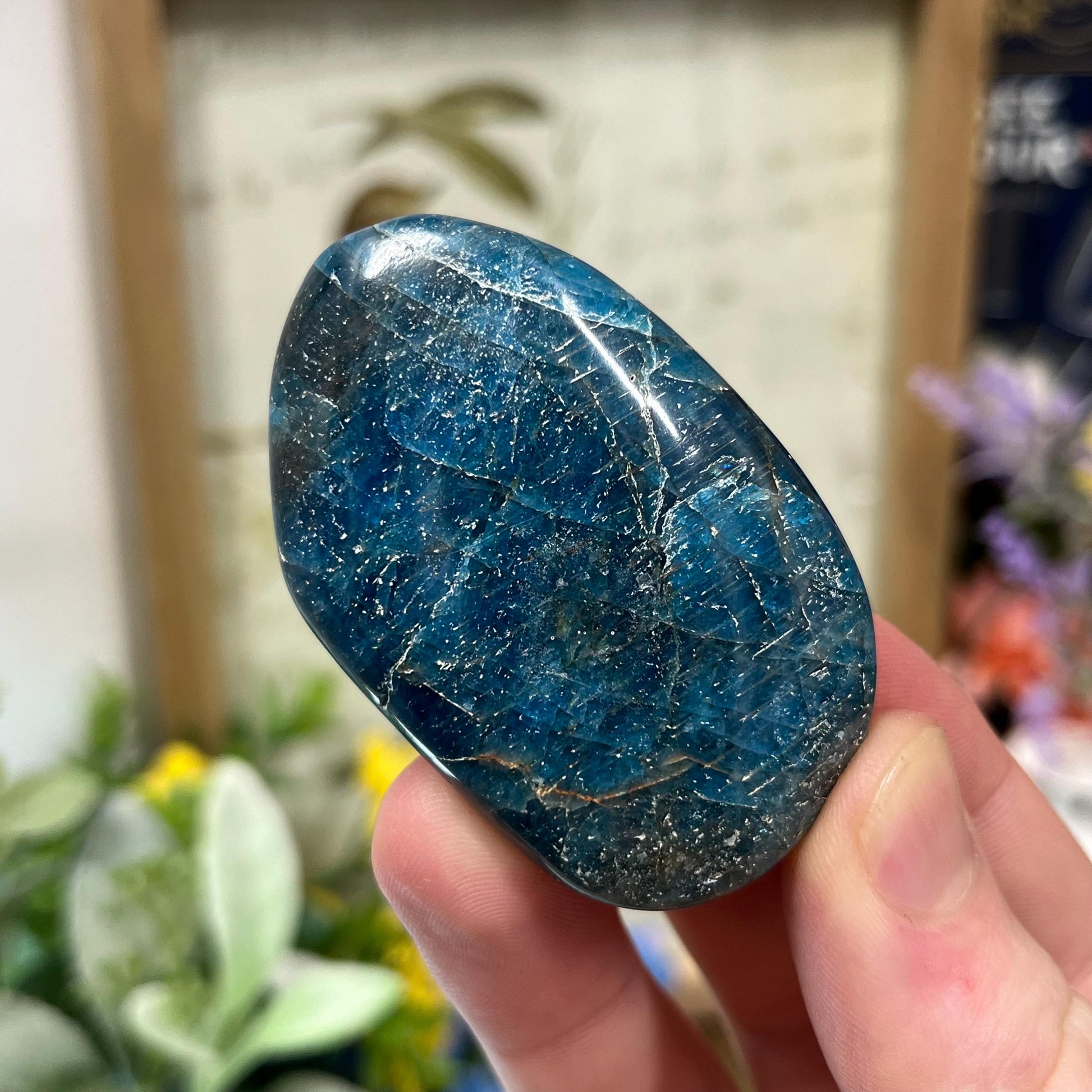 Blue Apatite Palm Stone | Flashy Blue Apatite