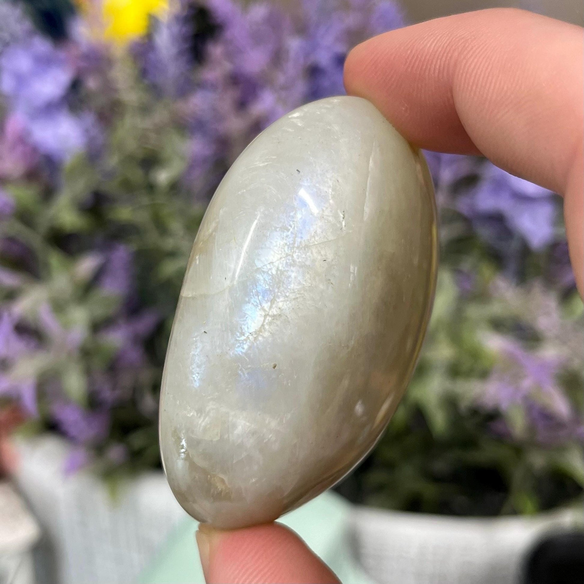 Green Moonstone Palm Stone with Blue Flash | Garnierite Palm