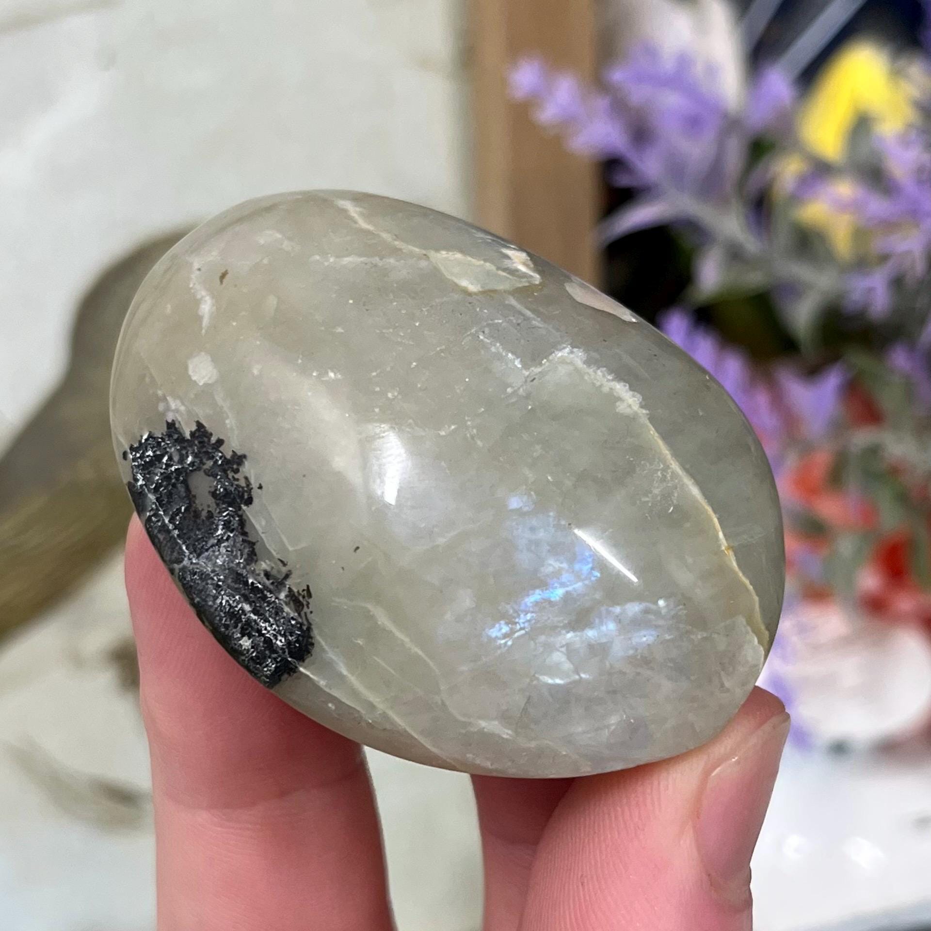 Flashy Green Moonstone Palm Stone with Blue Flash | Garnierite Palm