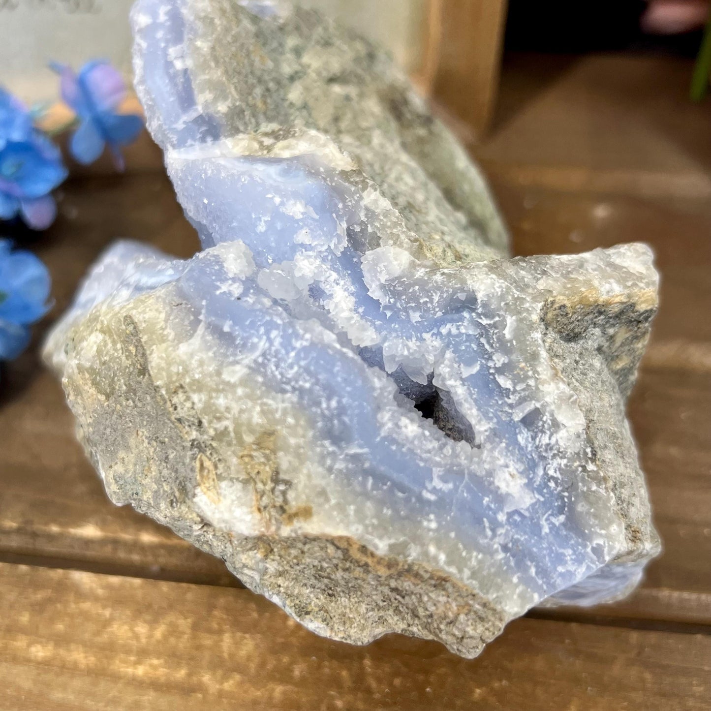Large High Quality Raw Blue Lace Agate Geode | Druzy Blue Lace Agate