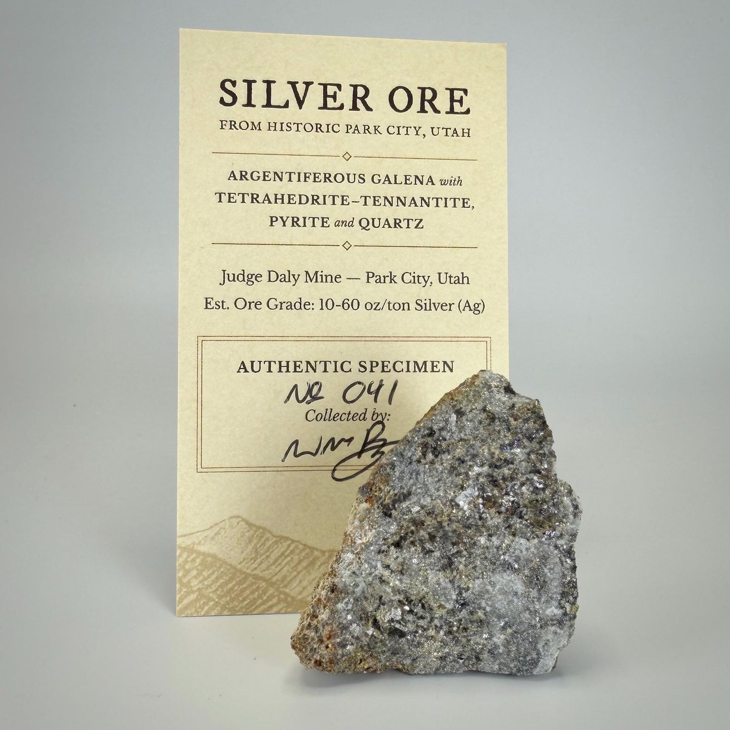 Historic Silver Ore | 43g | Silver-Bearing Galena & Pyrite from Park City, Utah | Judge Daly Mine | Certified Provenance/Display Card (#041)