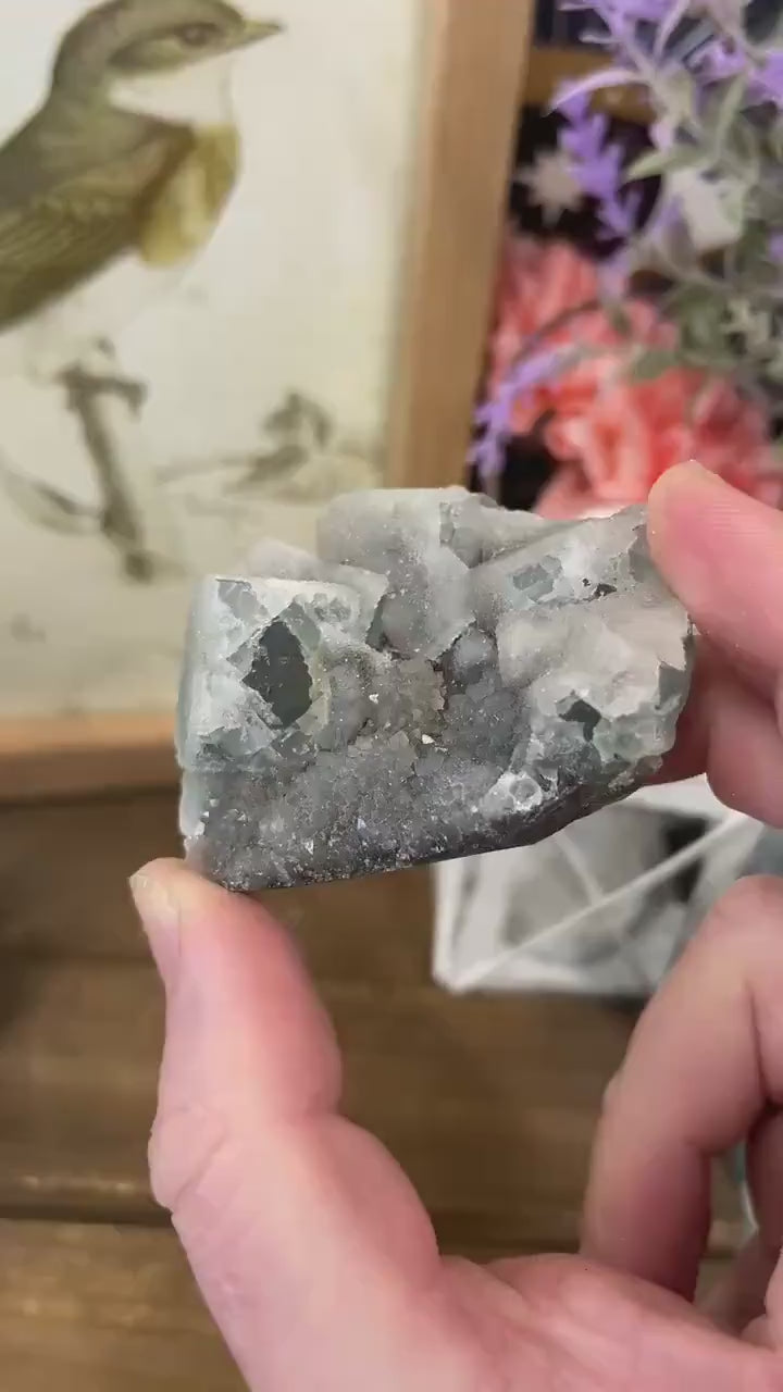 Cubic Fluorite with Quartz Specimen | Sugar Fluorite | Sugar Druzy | Light Green Fluorite Specimen