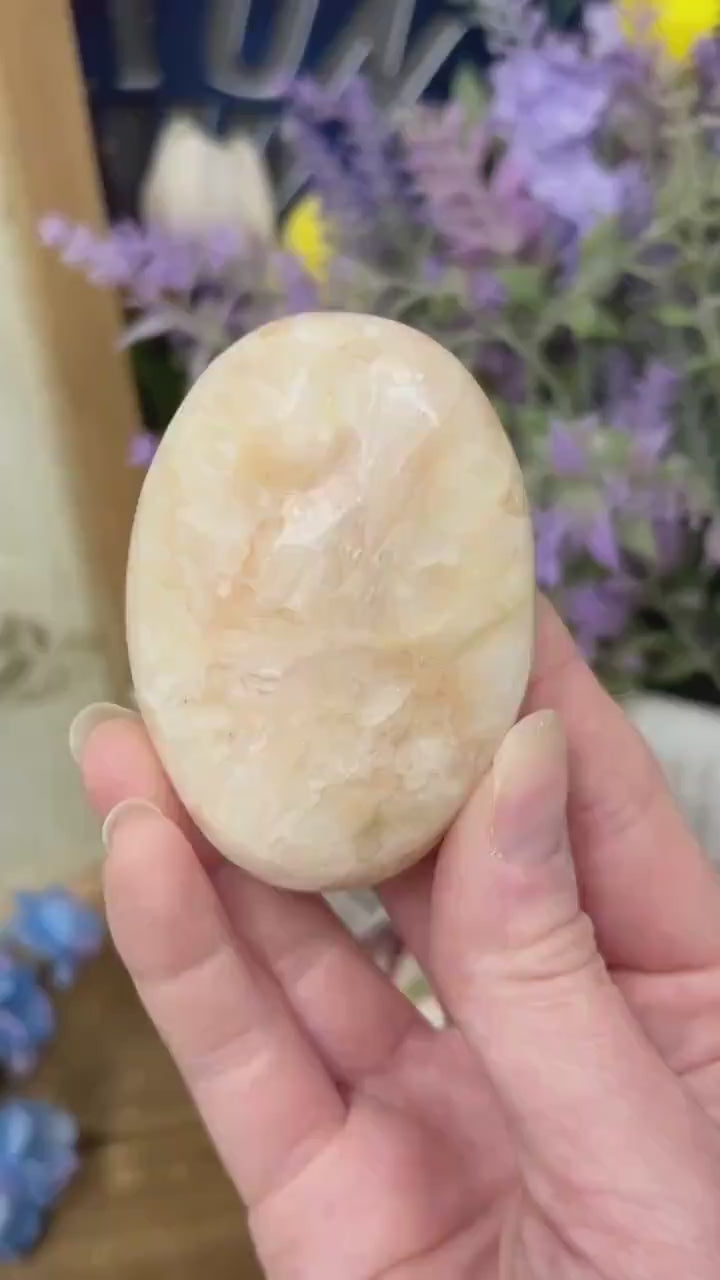 Peach Stilbite Palm Stone | Flashy Stilbite