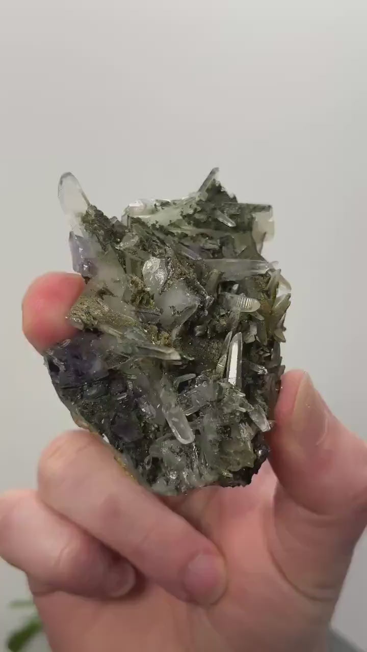 Purple Yaogangxian Fluorite on Needle Quartz Specimen | Yaogangxian Mineral Specimen