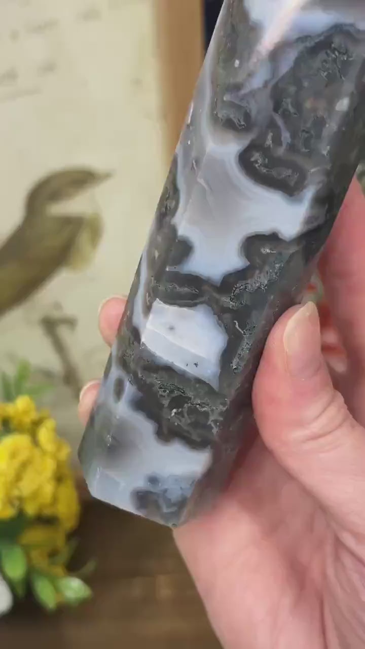 Large High Quality Moss Agate Tower | Blue Moss Agate