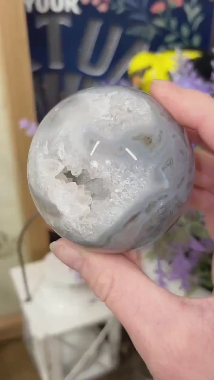 Druzy Moss Agate Sphere | Blue Moss Agate