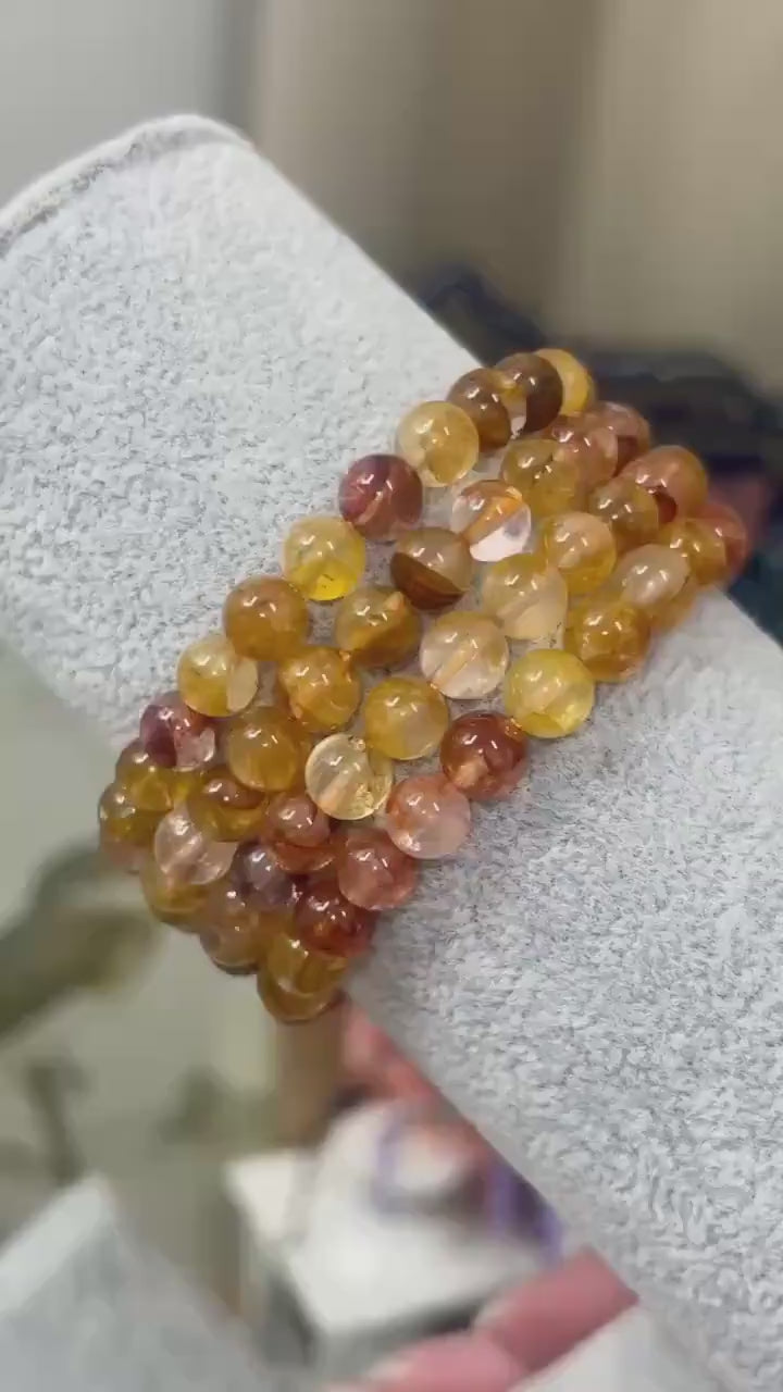 High Quality Fire Quartz and Golden Healer Crystal Bracelet | Golden Healer Quartz | Fire Quartz Bracelet | 7mm Crystal Bracelet