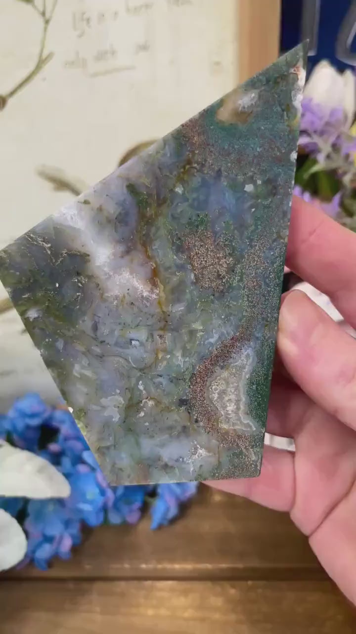 Colorful Moss Agate Slab with Stand
