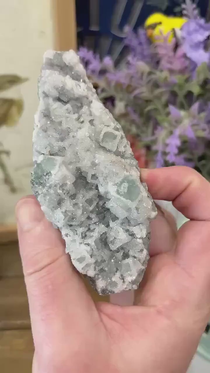 Cubic Fluorite with Quartz Specimen | Sugar Fluorite | Sugar Druzy | Light Green Fluorite Specimen