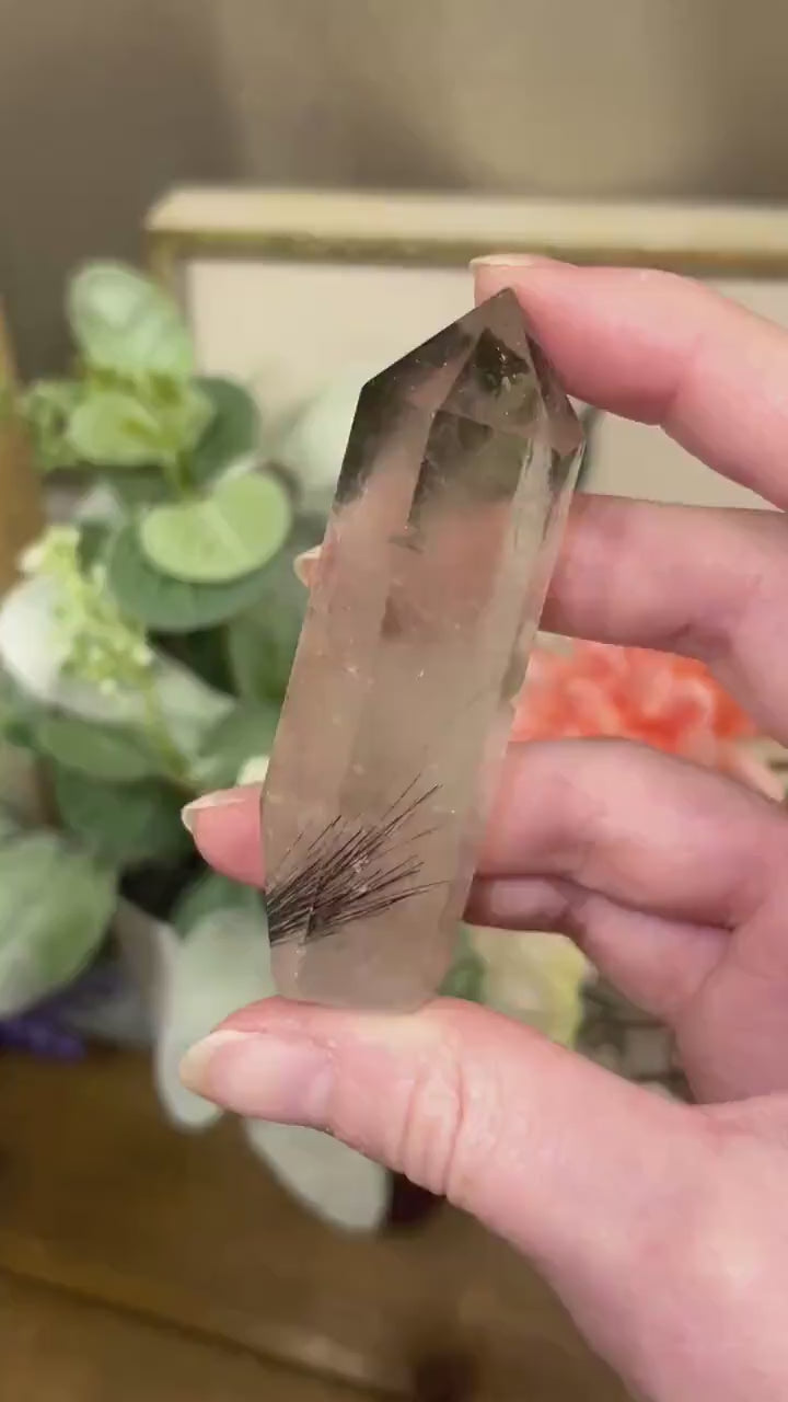 High Quality Black Rutile and Green Chlorite in Quartz Tower | Tourmalinated Quartz
