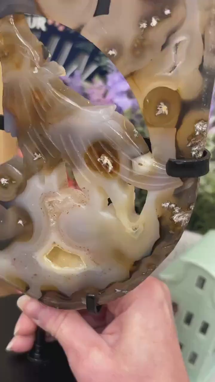 Large Dendritic Agate Wolf on Stand | Crystal Wolf | Howling Wolf Carving