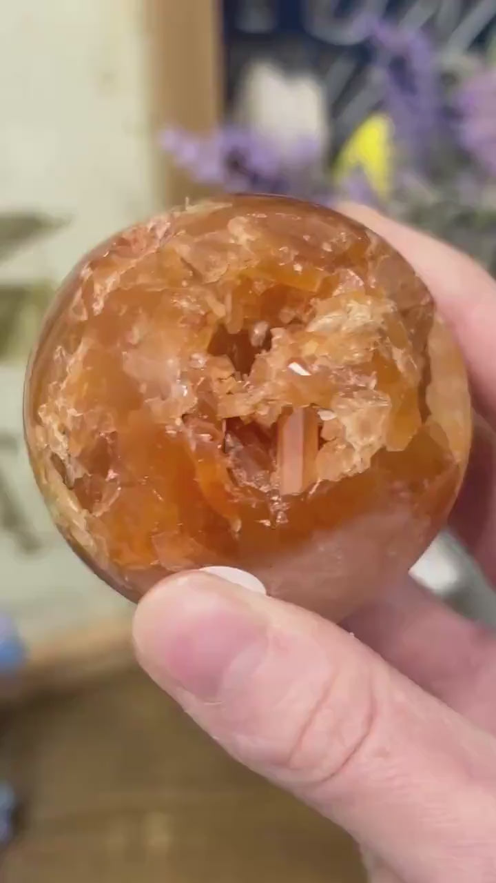 Unique Fire Quartz Sphere | Quartz Cluster Sphere | Orange Hematoid Quartz