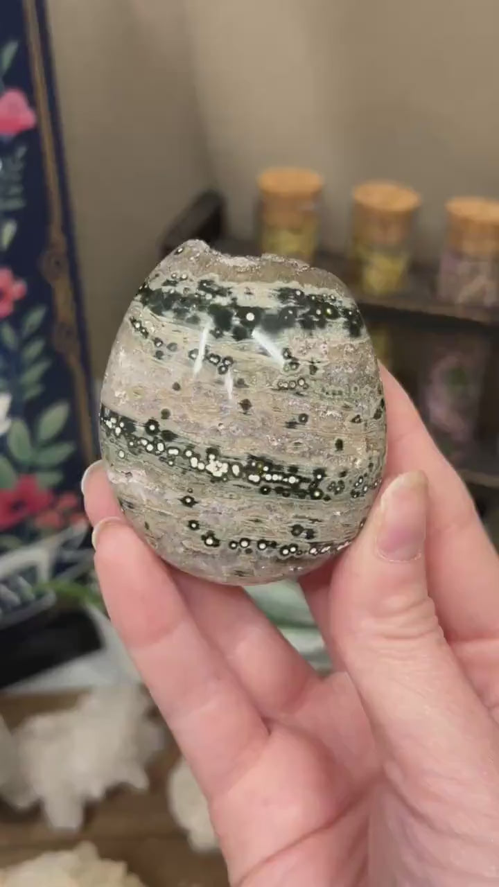 Old Stock Ocean Jasper Palm Stone | Druzy Ocean Jasper | Marovato OJ