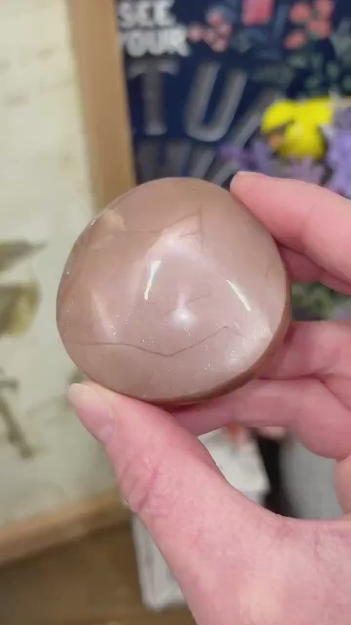 Flashy Peach Moonstone with Sunstone Palm | Confetti Sunstone | Rainbow Sunstone Palm Stone
