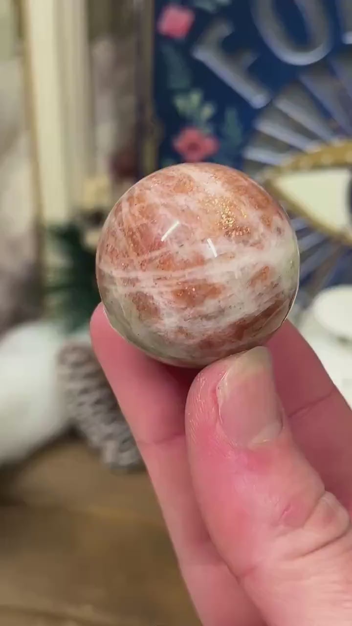 High Quality Small Confetti Sunstone Sphere | Red Sunstone