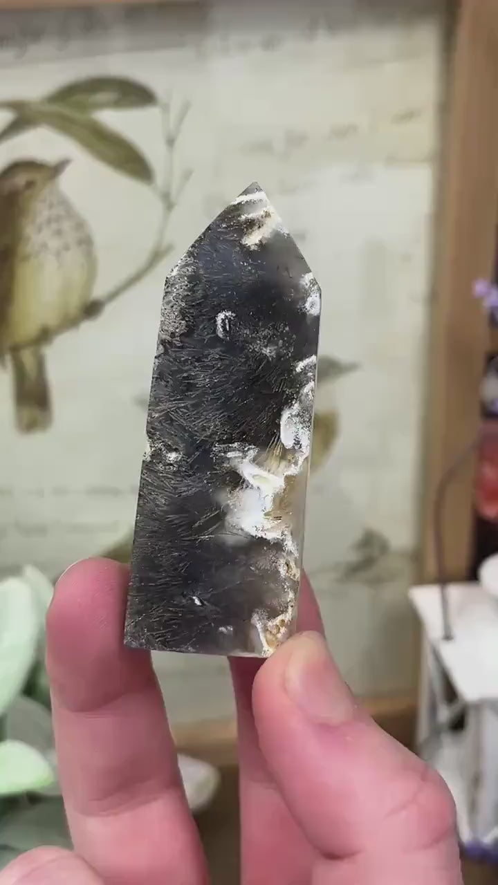 Rare Rutilated Moss Agate Tower | Unique Moss Agate | Rutilated Agate | Rutile