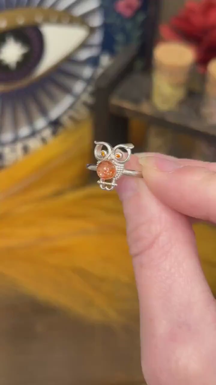 High Quality Sunstone Ring | Adjustable Crystal Ring | Owl Ring