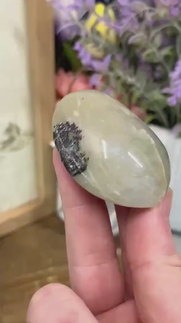 Flashy Green Moonstone Palm Stone with Blue Flash | Garnierite Palm