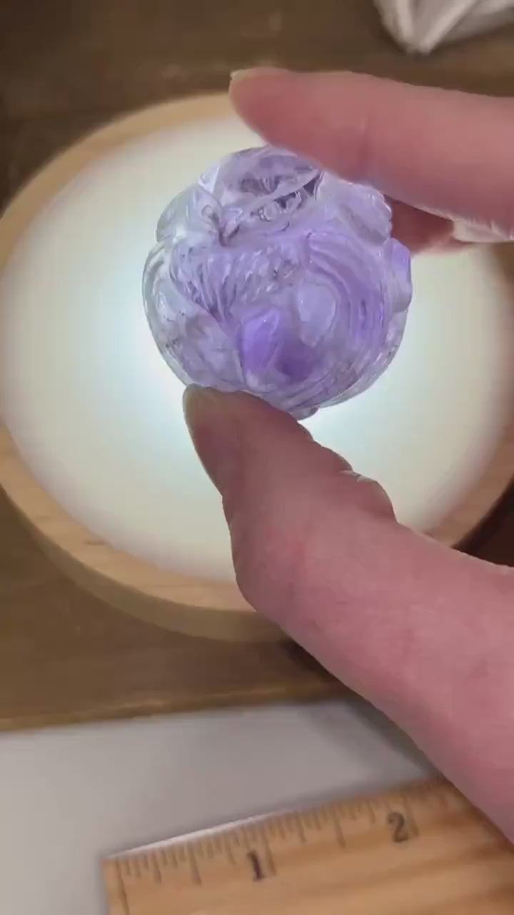 Amethyst Fox Sphere | Crystal Nine Tailed Fox | Amethyst Kitsune Carving | Crystal Fox