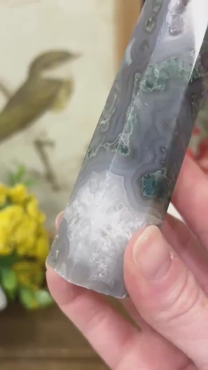 High Quality Moss Agate Tower | Blue Moss Agate