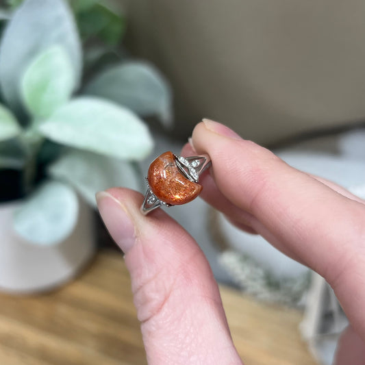 High Quality Sunstone Ring | Adjustable Crystal Ring | Crescent Moon Ring