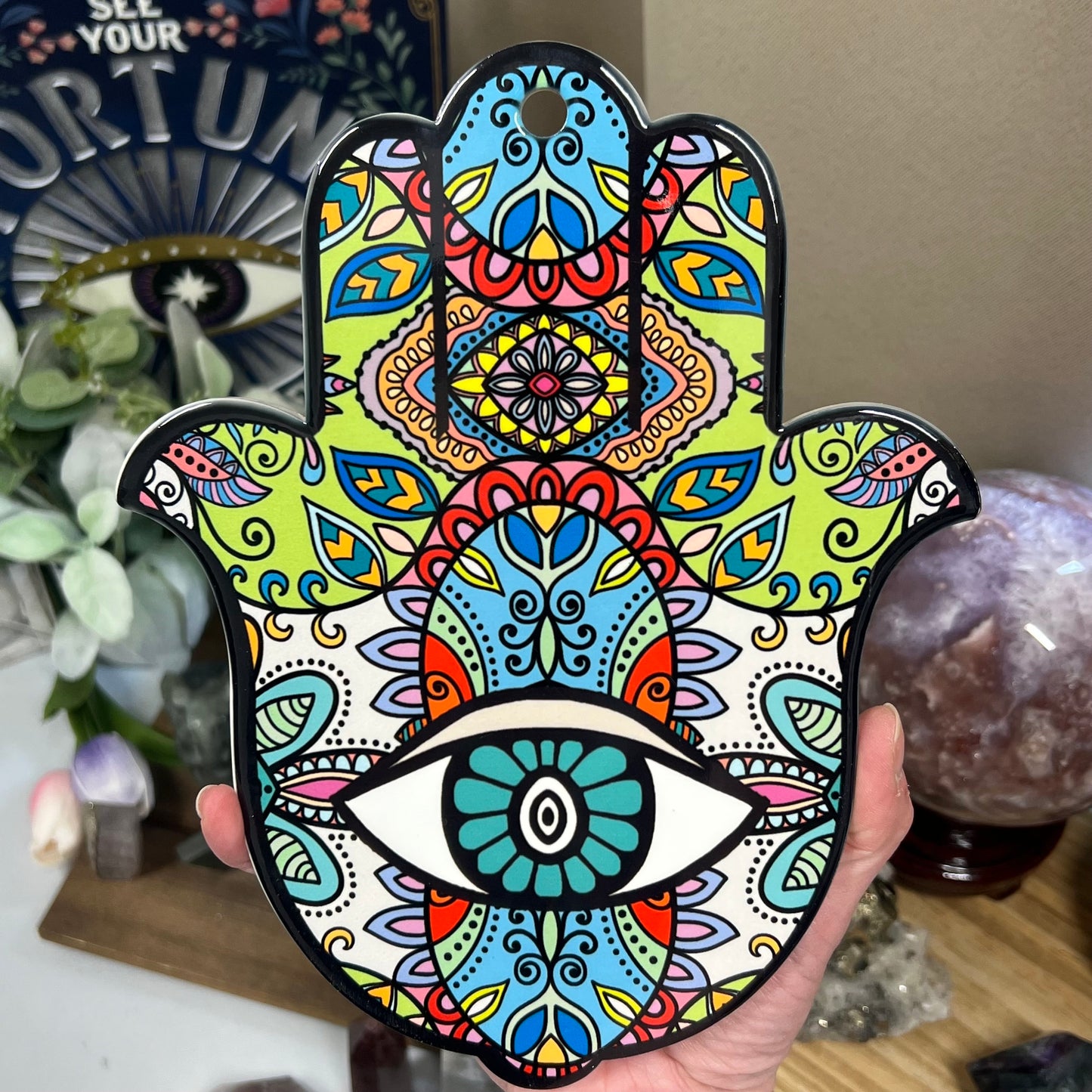 Large Hamsa Hand | Fatima Hand | Evil Eye | Ceramic Hamsa Hand Coaster