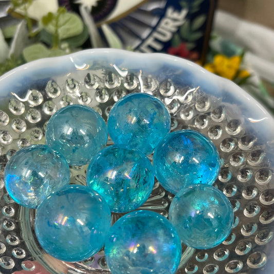 Aqua Aura Quartz Sphere | Small Blue Aura Quartz