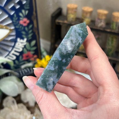 High Quality Blue Moss Agate Tower | Druzy Moss Agate | Blue Chalcedony
