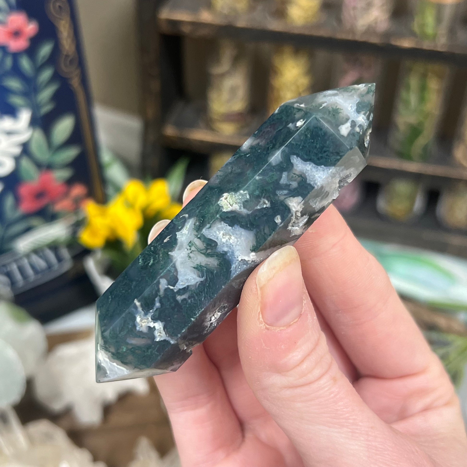 Moss Agate DT | Double Terminated Crystal