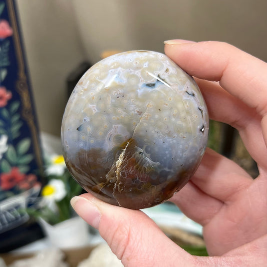 Veinless Ocean Jasper Palm Stone | Marovato OJ | Jelly Ocean Jasper