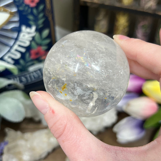 Quartz Sphere with Rainbows and Golden Healer Inclusions