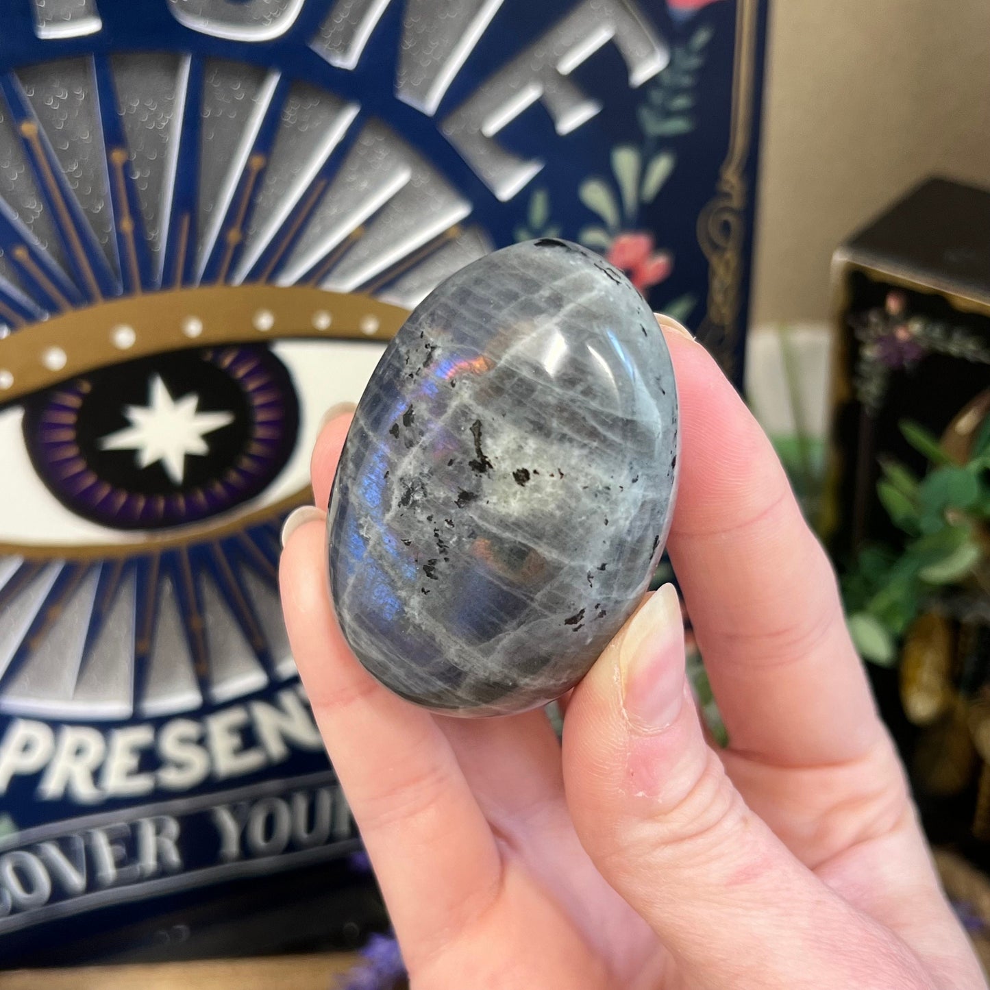 Dark Purple Labradorite Palm Stone | Sunset Lab Palm