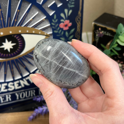 Dark Purple Labradorite Palm Stone | Sunset Lab Palm