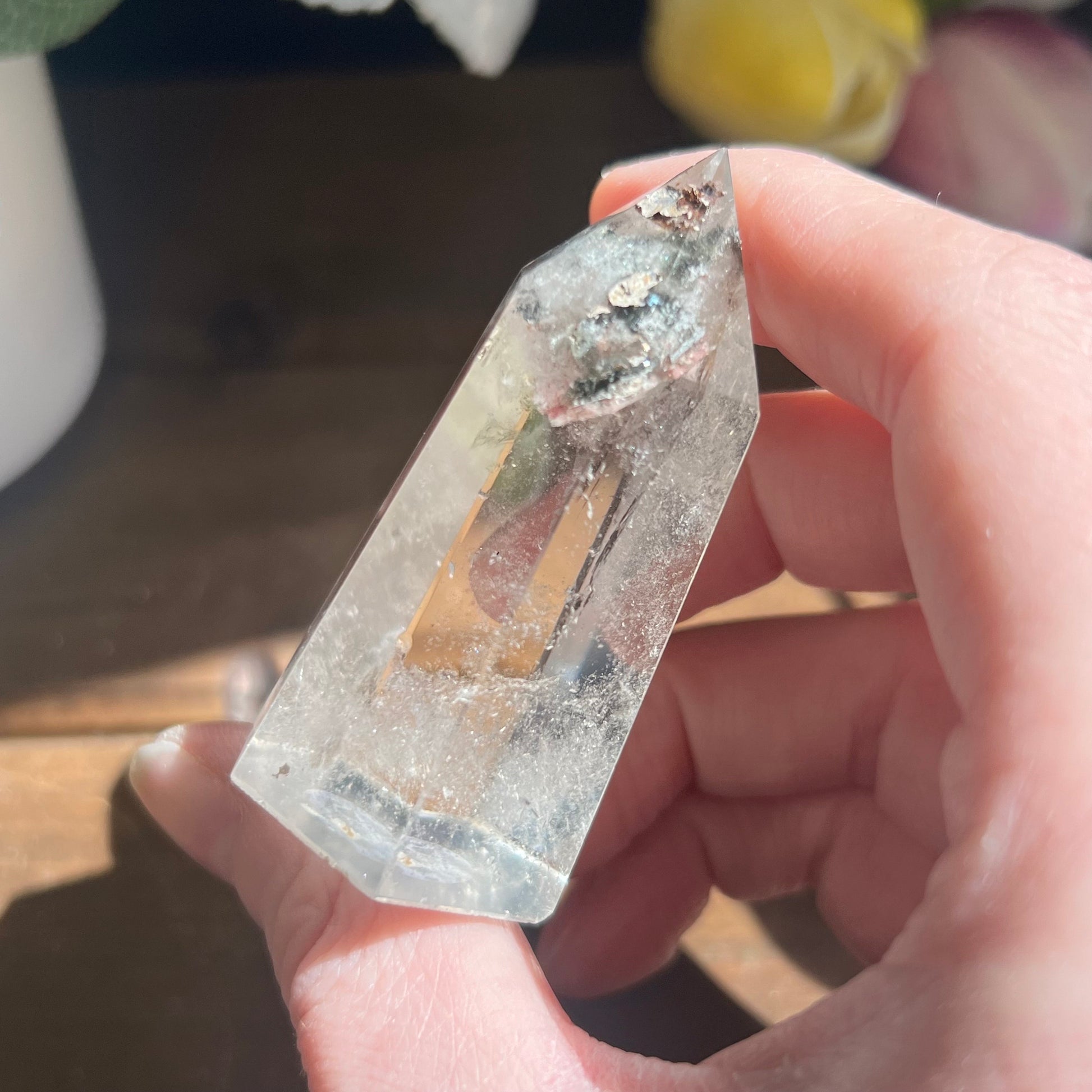 Garden Quartz Tower with Silver Hematite Inclusion | Included Quartz