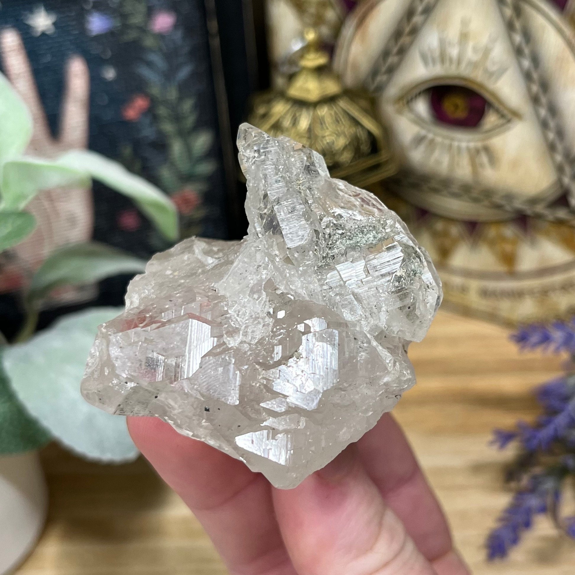 Himalayan Quartz Cluster with Water Clear Formations and Green Chlorite