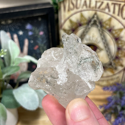 Himalayan Quartz Cluster with Water Clear Formations and Green Chlorite