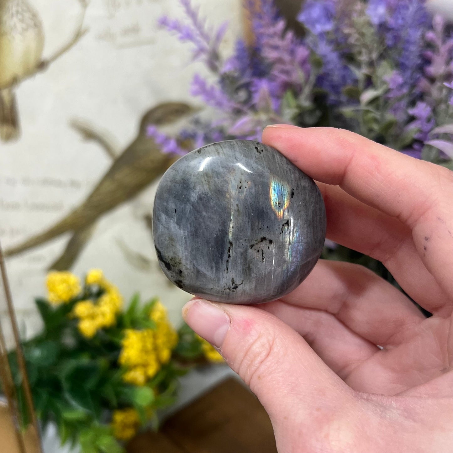 Silver Labradorite Palm Stone | Purple Lab Palm