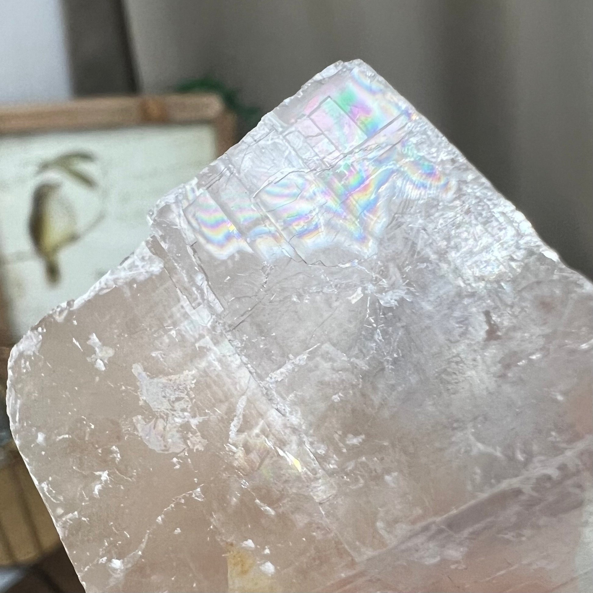 Raw Optical Calcite with Rainbows