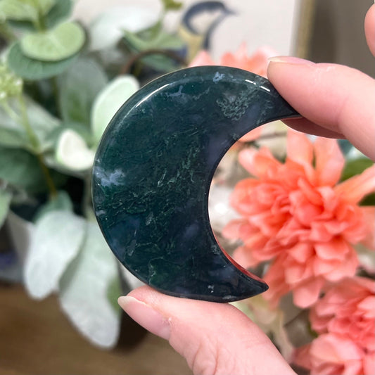 Moss Agate Moon | Crystal Moon Carving