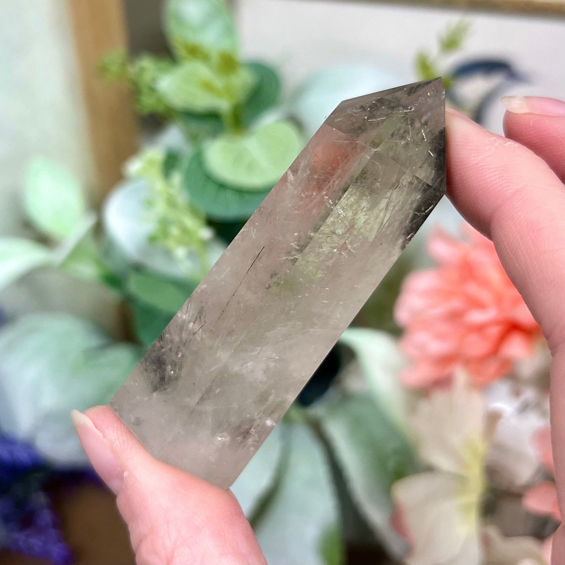 High Quality Black Rutile and Green Chlorite in Quartz Tower | Tourmalinated Quartz